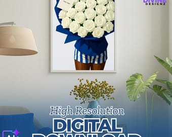 Zeta Phi Beta Inspired Floral Print: Royal Blue Sorority Art (Digital Download)