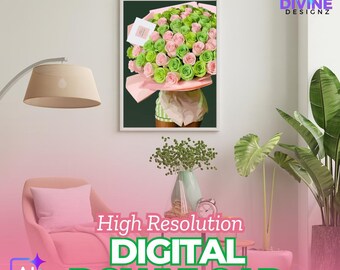 Pink and Green Floral Sorority Art Print (Digital Download, 4:5 Ratio PNG File) | 1908