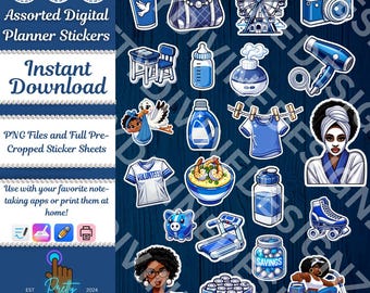 Blue & White Sorority Planner Stickers: 216 Pngs (digital Download) - Etsy