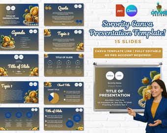 Pretty Poodle Sorority Presentation Editable Template: 15 Slides | Fully Customizable | Canva and Powerpoint Compatible