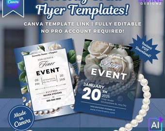 Sorority Event Flyer Templates: Blue & White Canva Designs (4 Designs, Editable Print)