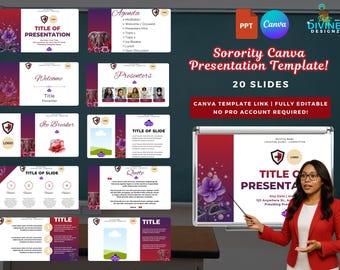 Sorority Presentation Template: 20 Canva Slides (PowerPoint Compatible) (Digital Download)
