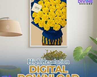 Royal Blue & Gold Floral Art: Sorority Inspired Print (Digital Download, PNG File)