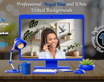 Royal Blue White Virtual Backgrounds: 15 HD Designs (Digital Download)