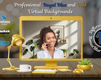 Royal Blue Gold Virtual Backgrounds: 15 HD Video Designs (Digital Download)