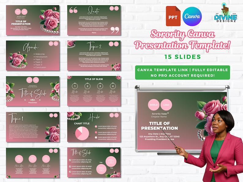 Sorority Präsentationsvorlage: 15 Folien, Canva & Power Point Kompatibel Bild 1