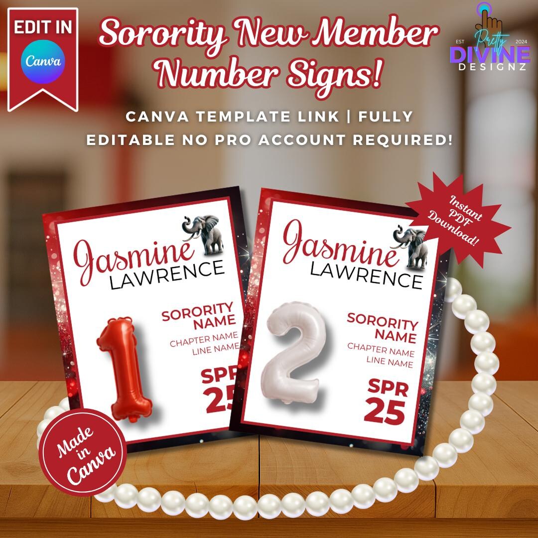 Sorority Red and White New Member Number Signs: Editable Canva ...