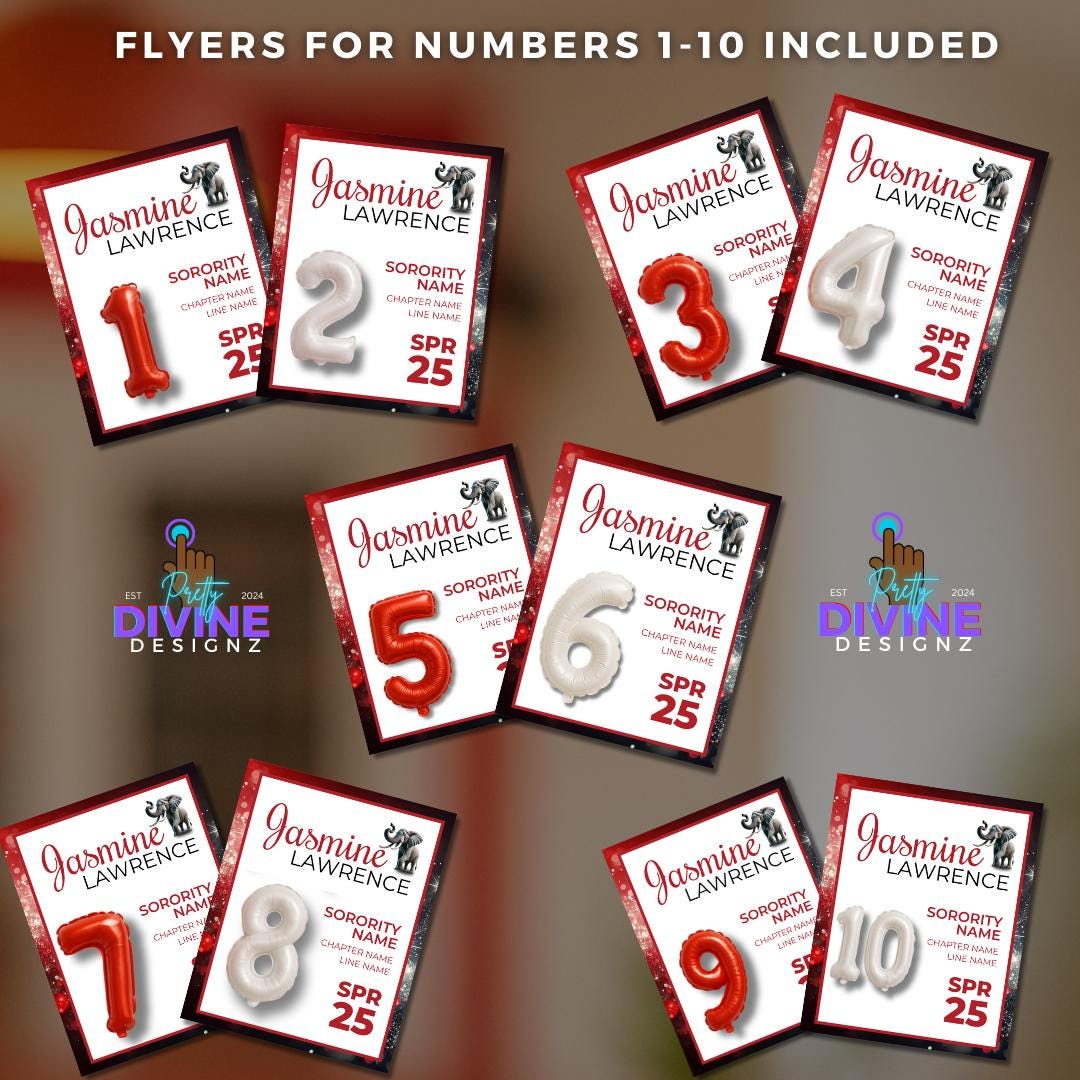 Sorority Red and White New Member Number Signs: Editable Canva ...