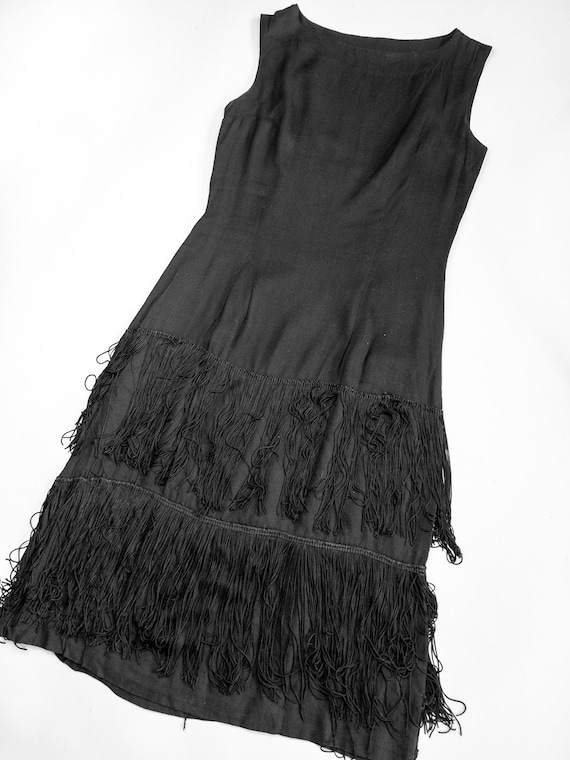 Vintage 30s /40s does 1920s Black Fringe Dress Fl… - image 4