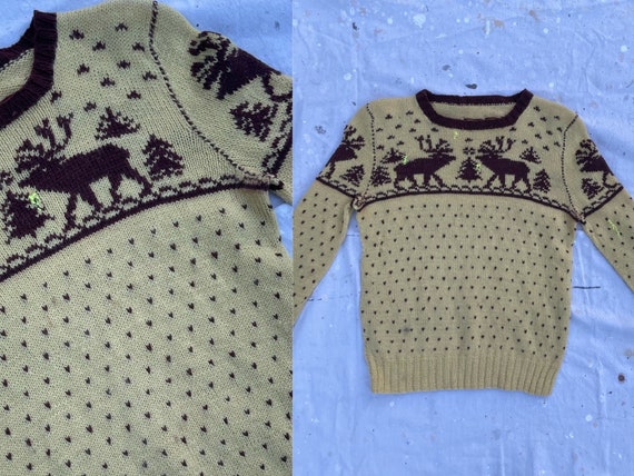 Vintage 1940's Christmas Sweater Hand Knit / Wool… - image 1