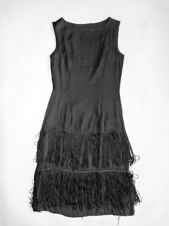 Vintage 30s /40s does 1920s Black Fringe Dress Fl… - image 2