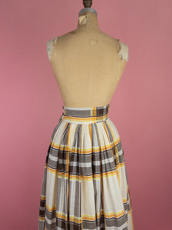 Vintage 50s Circle Full Skirt Plaid Orange Brown … - image 5