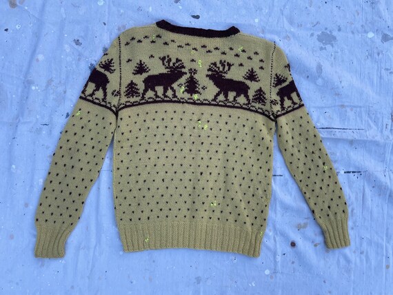 Vintage 1940's Christmas Sweater Hand Knit / Wool… - image 3