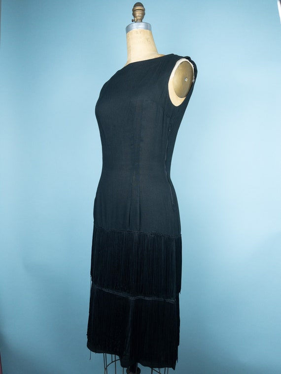 Vintage 30s /40s does 1920s Black Fringe Dress Fl… - image 6