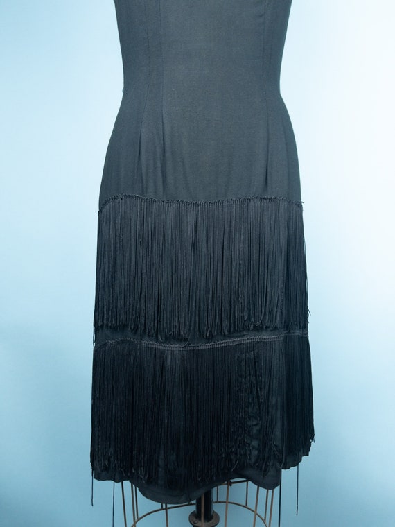 Vintage 30s /40s does 1920s Black Fringe Dress Fl… - image 8