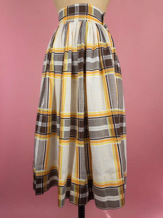 Vintage 50s Circle Full Skirt Plaid Orange Brown … - image 4