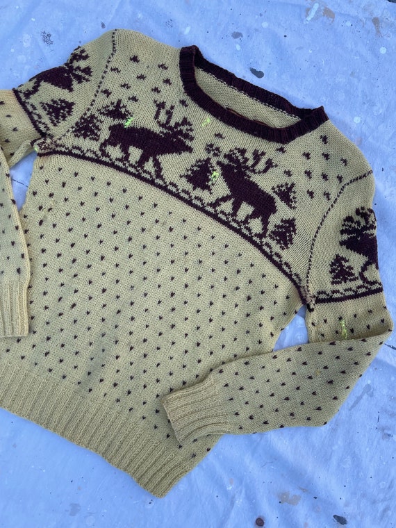 Vintage 1940's Christmas Sweater Hand Knit / Wool… - image 4