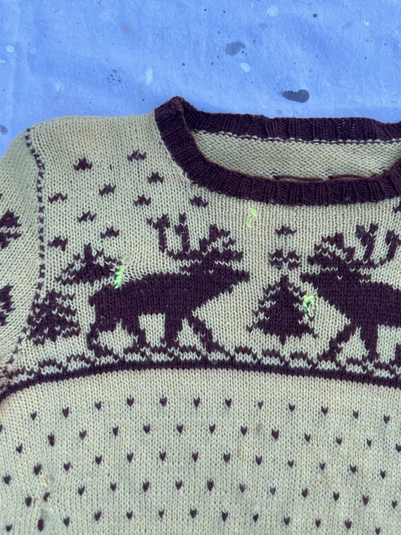 Vintage 1940's Christmas Sweater Hand Knit / Wool… - image 7