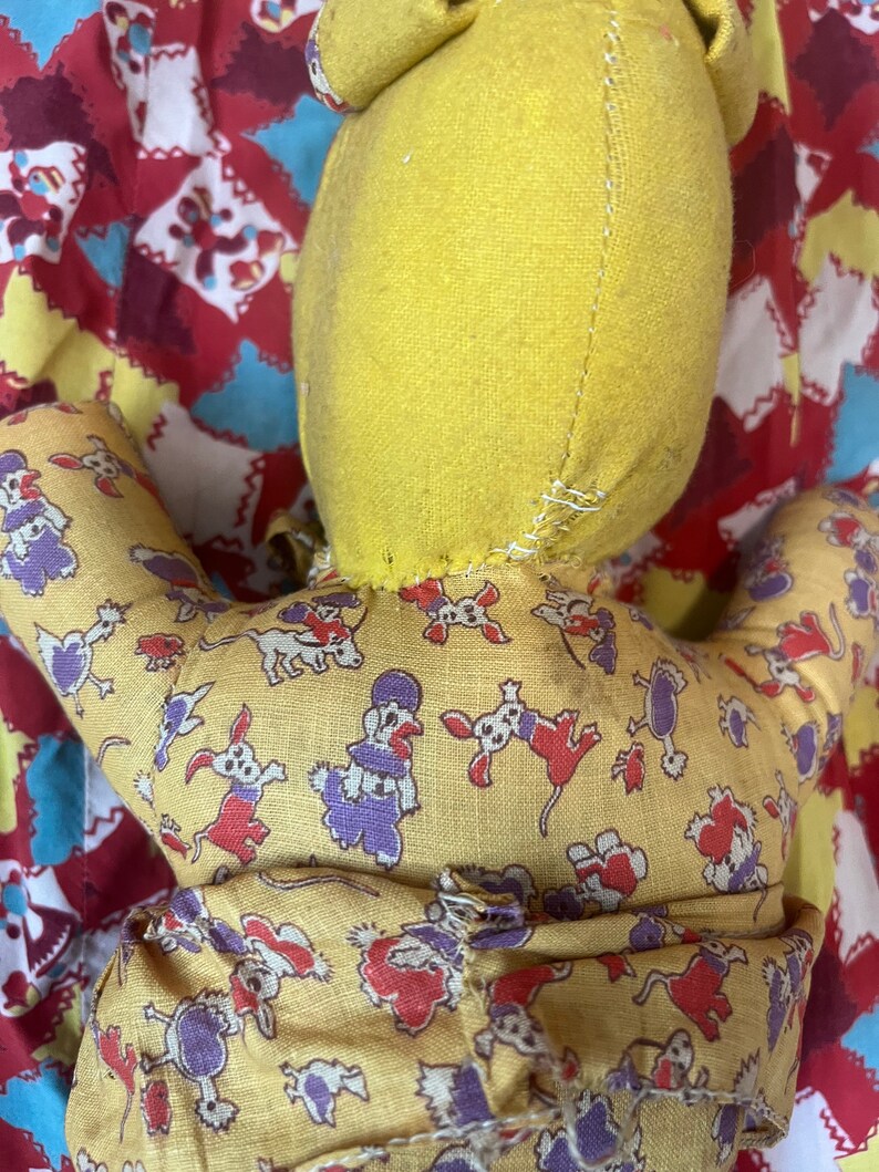 Vintage 1930's Feedsack Stuffed Animal Bunny / Primitive Shabby Chic