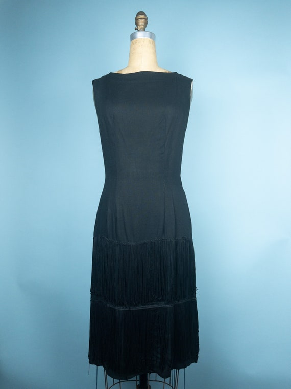 Vintage 30s /40s does 1920s Black Fringe Dress Fl… - image 3