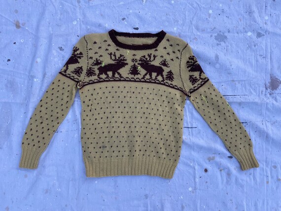 Vintage 1940's Christmas Sweater Hand Knit / Wool… - image 2