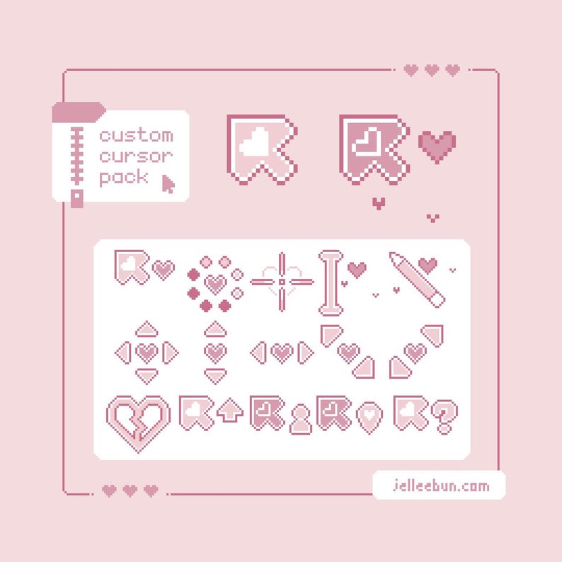 Lovecore Pink and White Heart Pixel Art Mouse Cursor - Animated ...