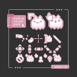 Pink Ghost Bunny Pixel Art Mouse Cursors – Animated Halloween Computer Cursors (Digital Download)