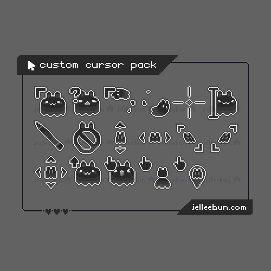 Ghost Bunny Pixel Art Mouse Cursors - Animated, Black and White ...