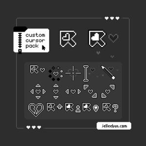 Animated Lovecore Black and White Heart Pixel Art Mouse Cursor (Digital Download)