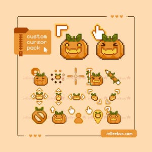 Cursores de ratón animados de otoño con diseño de conejito calabaza en pixel art (descarga digital para Windows)