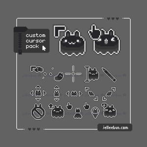 Ghost Bunny Pixel Art Mouse Cursors - Animated, Black and white (Digital Download)