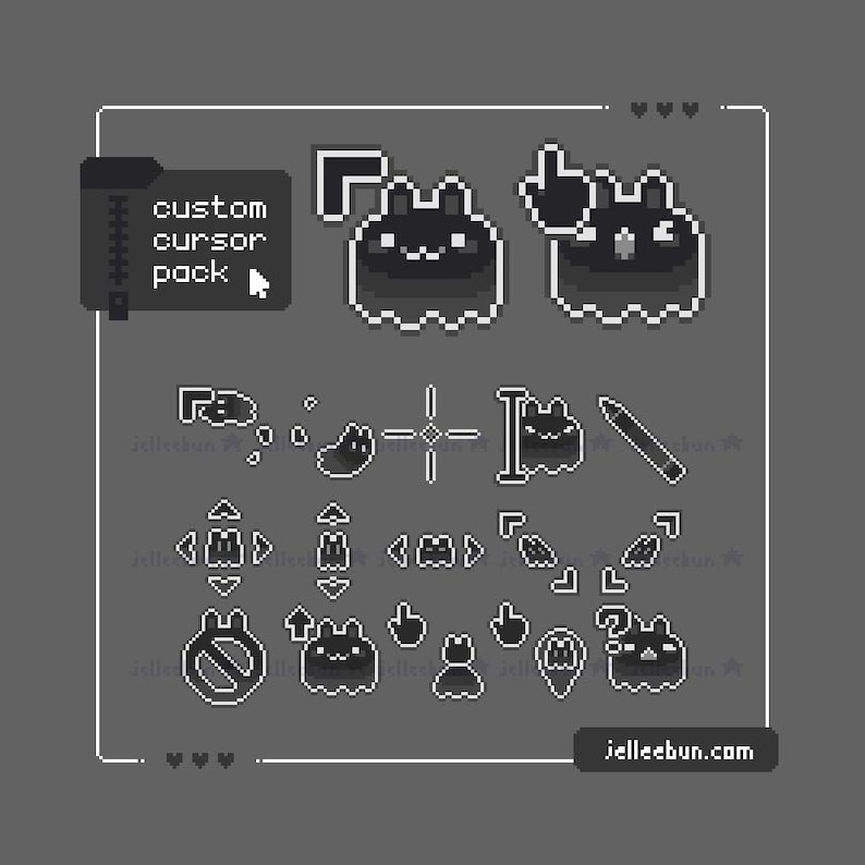Ghost Bunny Pixel Art Mouse Cursors - Animated, Black and White ...