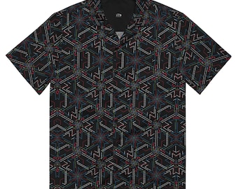 Psychedelic Geometric Button Up Shirt – Trippy Festival Shirt | All Over Print Statement Top