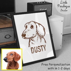 Hunde Linie Kunst, schlecht gezeichnetes Hundeporträt, benutzerdefinierte Haustierkunst mit Name, einfarbiges Haustierporträt, minimalistische Wandkunst für Hundeliebhaber, Geschenk für sie