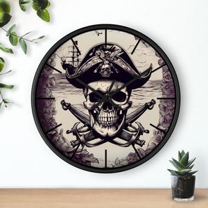 Pirate Skull Wall Clock, Nautical Decor, Gothic Home Accent, Vintage Pirate Decor, Gift for Sailors, Halloween Decoration