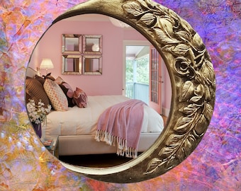 Art Deco Sunburst Mirror: Patina Brass & Resin, Vintage Glam Decor