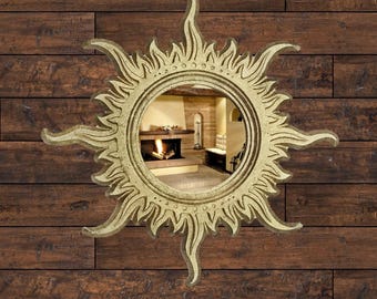 Handgemachter Gold Resin Sunburst Spiegel - Art Deco Boho Wanddekor