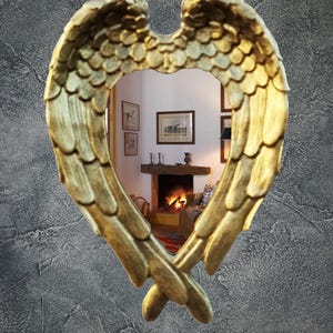 Art Deco Angel Wings Mirror: Bronze Resin Frame, Elegant Home Decor