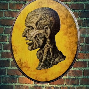 Pintura antigua de Filippo Balbi, estilo gótico oscuro y sombrío, decoración de pared gótica. Pintura vintage ovalada. El arte de pared de estilo antiguo es un regalo para
