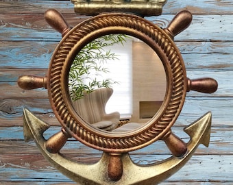 Anchor Mirror Coastal Resin Design Marine-themed Hanging Mirror Anchor-shaped Mirror Round Mirror Marine Decorative Mirror