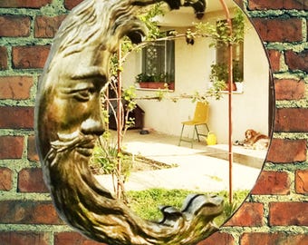 Golden Moon Resin Mirror: Art Nouveau Celestial Decor