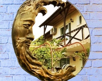 Bronze Crescent Moon Mirror: Art Nouveau Celestial Decor