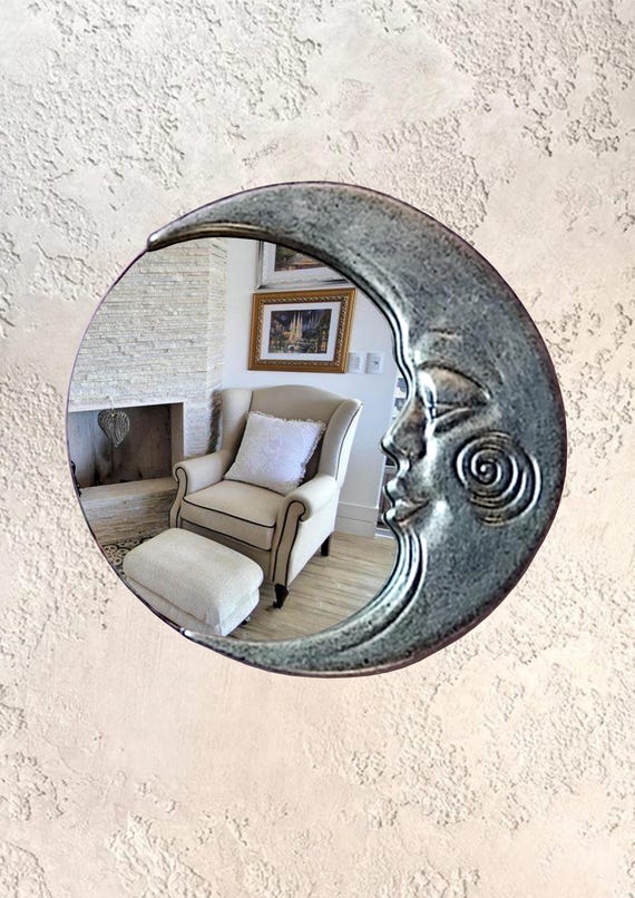 Crescent Moon Resin Mirror • Silver Moon Wall Decor • Gothic Celestial Art Nouveau Mirror • Witchy Home Accent • Small Moon Wall Hanging