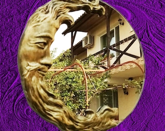 Brass Crescent Moon Mirror: Art Nouveau Celestial Decor