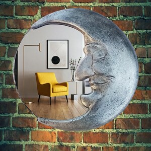 Handmade Crescent Moon Mirror • Silver Resin Celestial Wall Art image 16