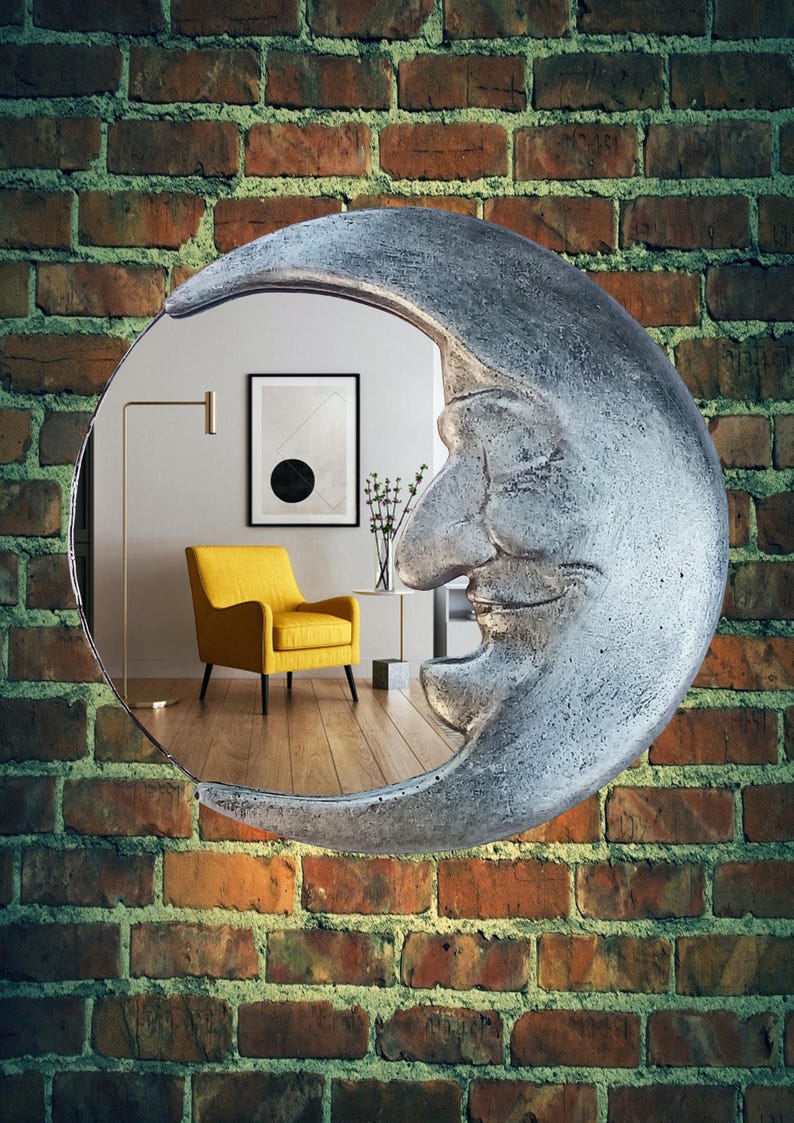 Handmade Crescent Moon Mirror • Silver Resin Celestial Wall Art image 16