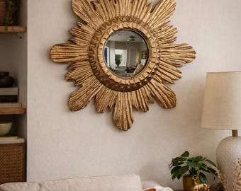 Handmade Gold Sunburst Mirror • Resin Convex Wall Decor (29 cm)