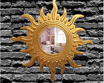 Mirror Round Sun Makeup Mirror Golden Resin Art Deco Style Gift Idea