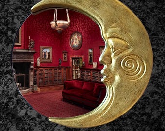 Handgefertigter Halbmond-Augenspiegel • Himmlische Wandkunst aus Kunstharz (Antikbronze)