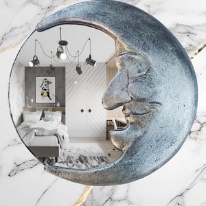 Handmade Crescent Moon Mirror • Silver Resin Celestial Wall Art image 19